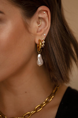 Baroque Pearl Bold Hoops by One Dame Lane