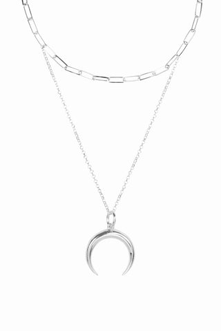 PAPERCLIP + WISH MOON NECKLACE | SET SILVER